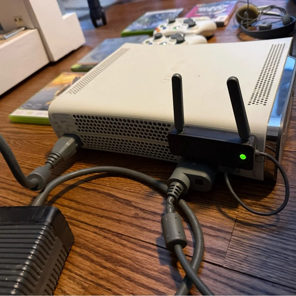 Xbox 360 bundle set - 2 controllers, 4 games, wireless adapter, and more!